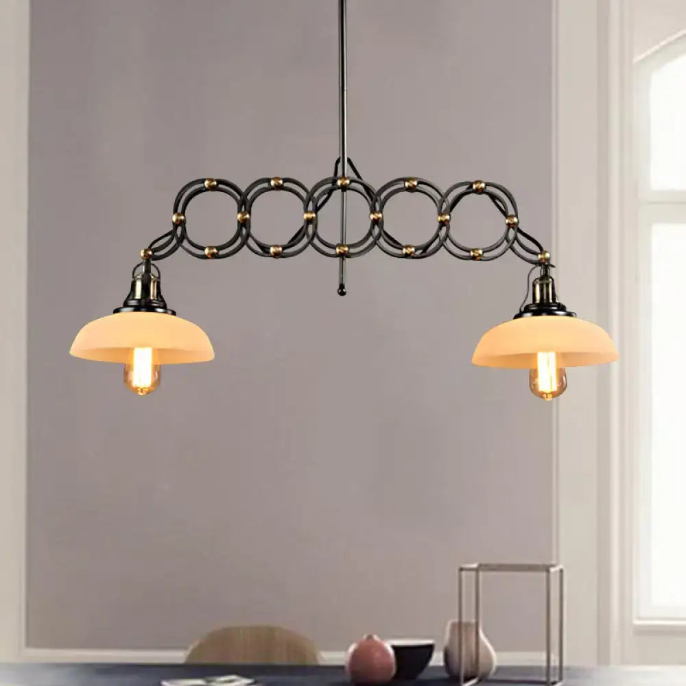 Industrial black and brass opal glass pendant light kitchen island