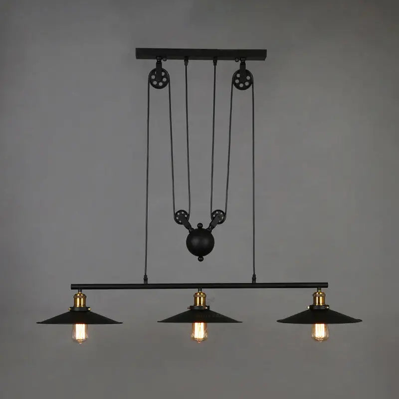 Industrial black and brass pulley pendant ceiling light bar e26 e27