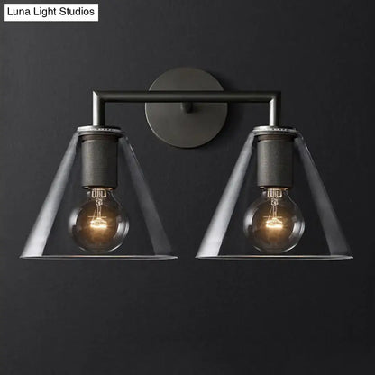 Industrial black and brass wall lamp bedroom clear glass fixture