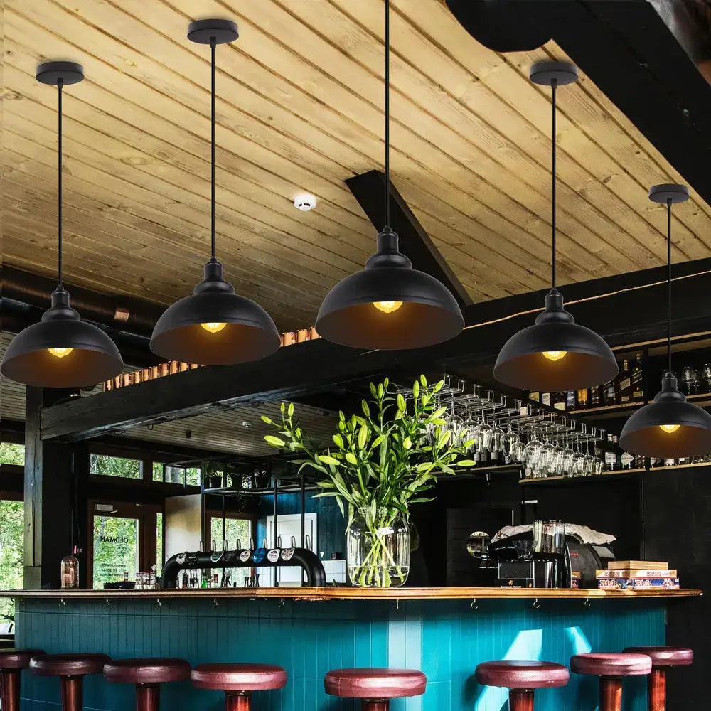 Industrial black and copper pendant lights set of 2 dining room