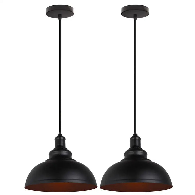 Industrial black and copper pendant lights set of 2 dining room