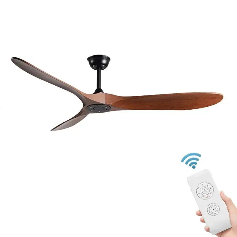 Industrial black and dark wood vintage ceiling fan bedroom with remote