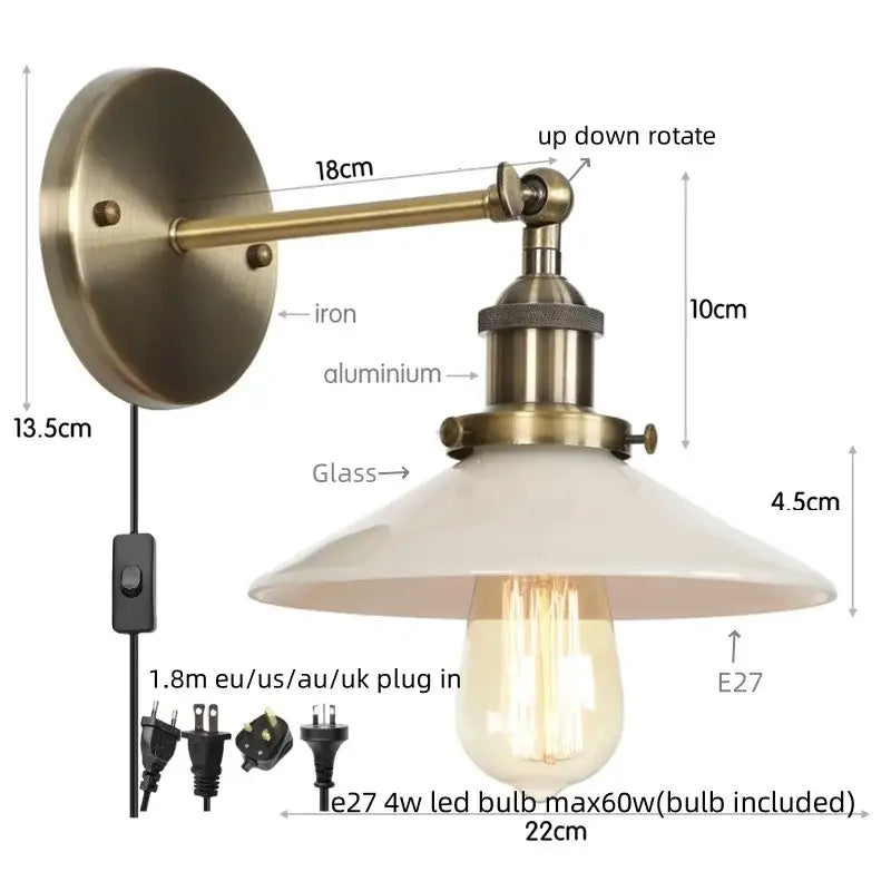 Industrial black and white led wall lights bedroom sconce