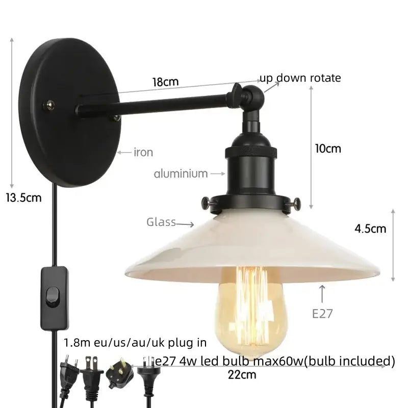 Industrial black and white led wall lights bedroom sconce
