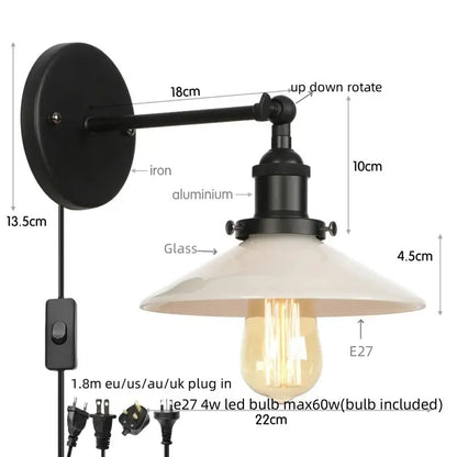 Industrial black and white led wall lights bedroom sconce