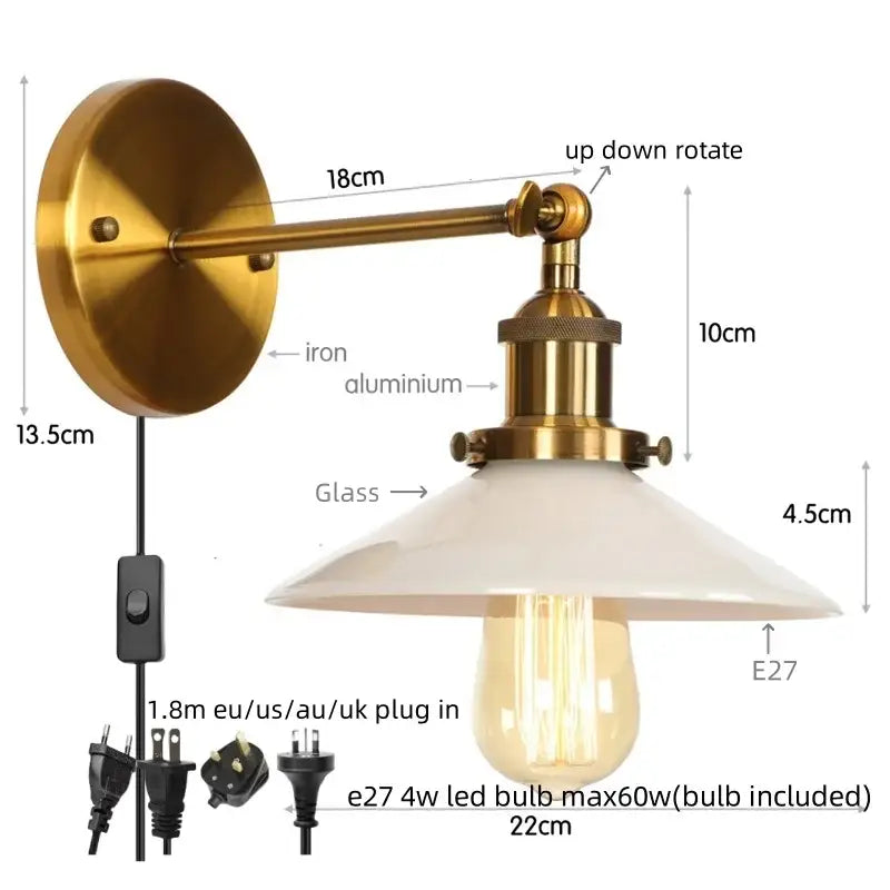 Industrial black and white led wall lights bedroom sconce