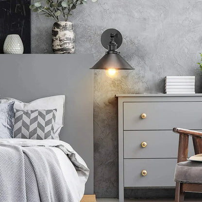 Industrial black and white wall sconce bedroom metal lamp