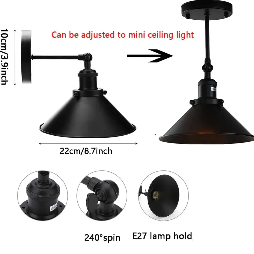 Industrial black and white wall sconce bedroom metal lamp