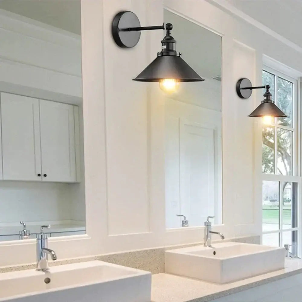 Industrial black and white wall sconce bedroom metal lamp