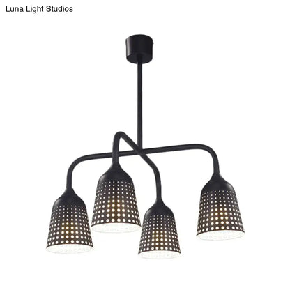 Industrial black bell pendant light kitchen four head chandelier