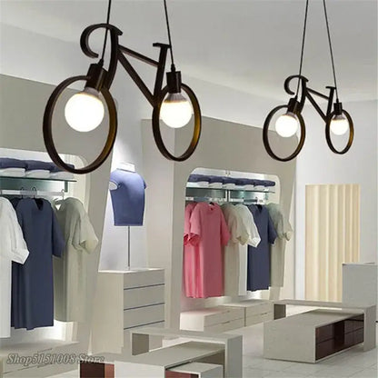 Industrial black bicycle pendant light living room exposed bulb fixture