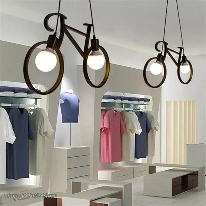 Industrial black bicycle pendant light living room exposed bulb fixture