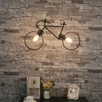 Industrial black bicycle pendant light living room exposed bulb fixture