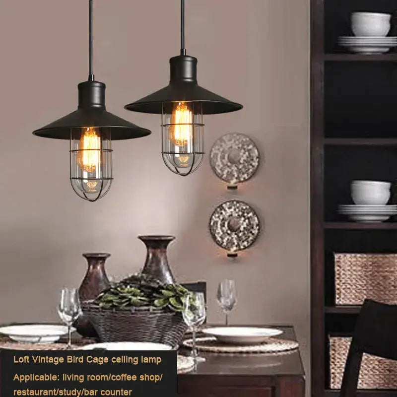 Industrial black bird cage pendant light dining room chandelier