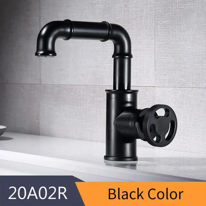 Industrial black brass basin faucet bathroom vintage pipe tap