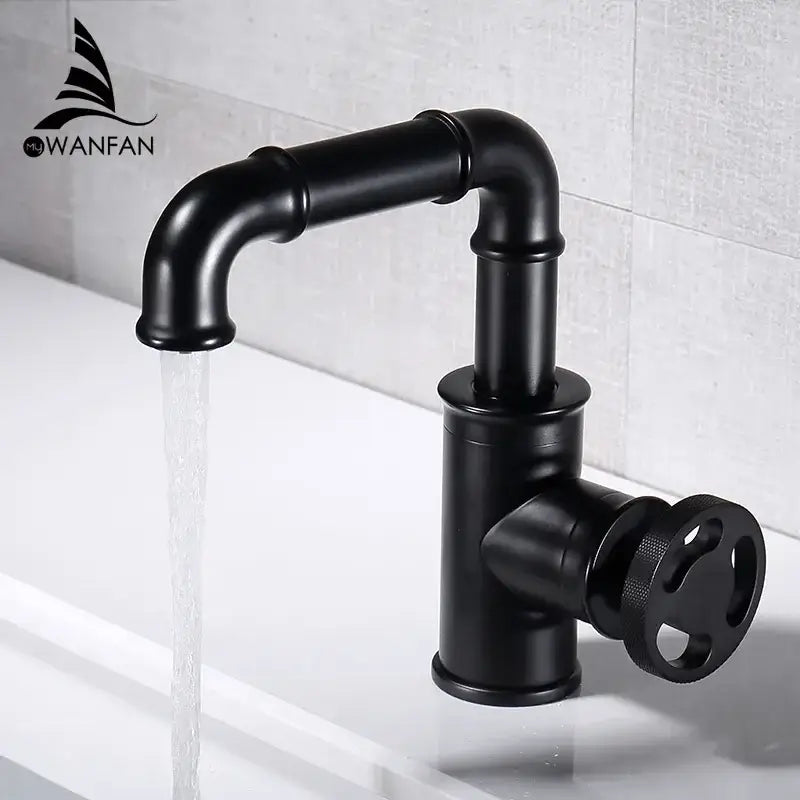 Industrial black brass basin faucet bathroom vintage pipe tap