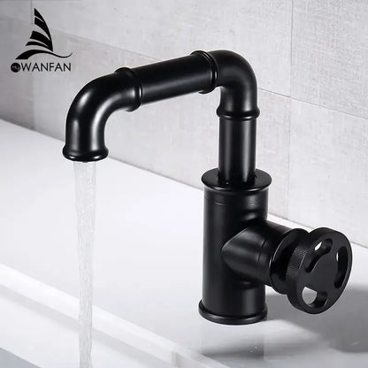 Industrial black brass basin faucet bathroom vintage pipe tap