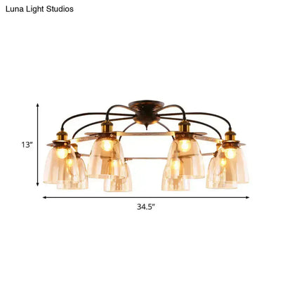 Industrial black & brass cognac glass bell ceiling lamp living room