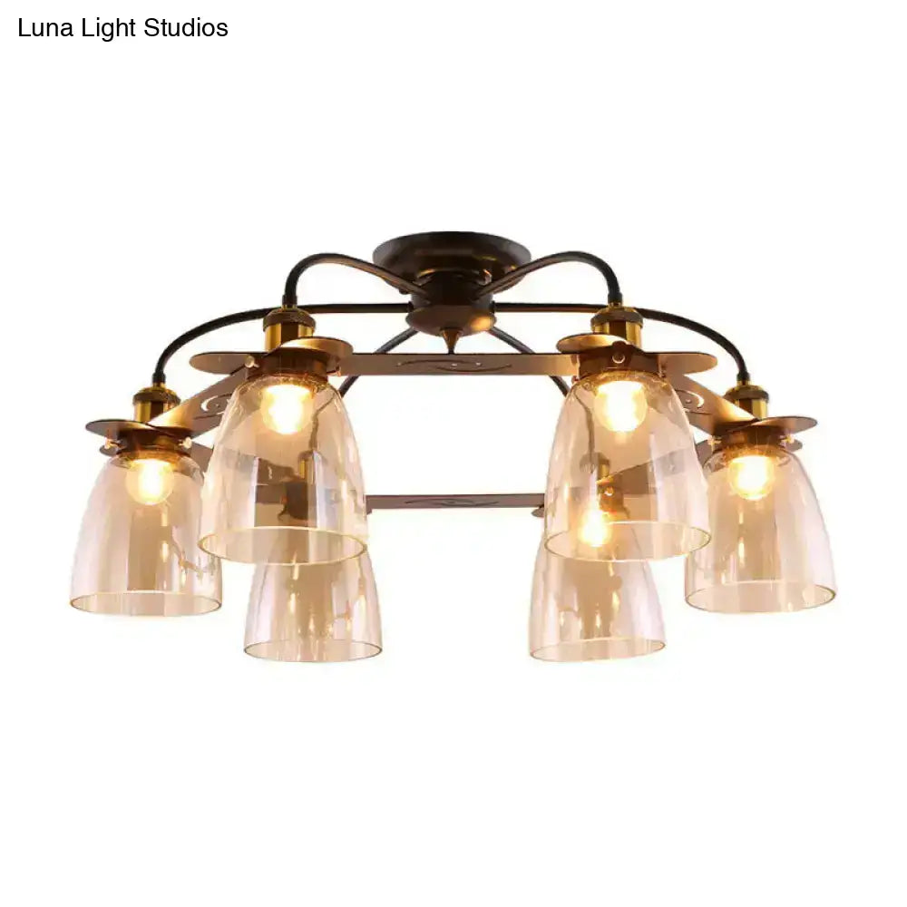 Industrial black & brass cognac glass bell ceiling lamp living room