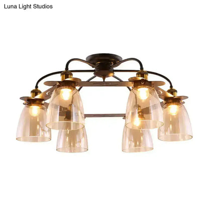 Industrial black & brass cognac glass bell ceiling lamp living room