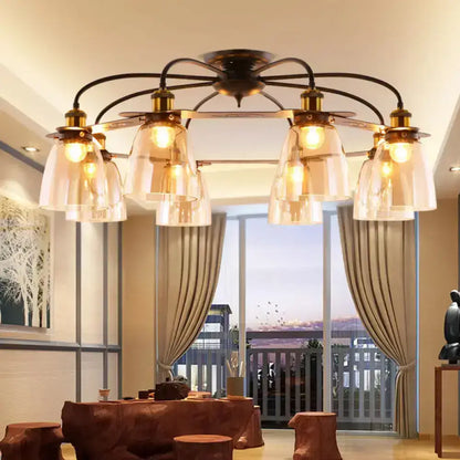 Industrial black & brass cognac glass bell ceiling lamp living room