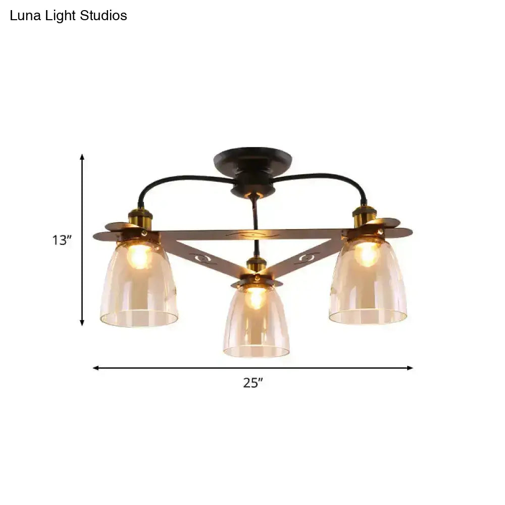 Industrial black & brass cognac glass bell ceiling lamp living room