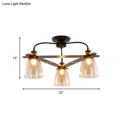 Industrial black & brass cognac glass bell ceiling lamp living room