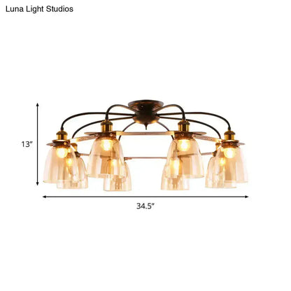 Industrial black & brass cognac glass bell ceiling lamp living room