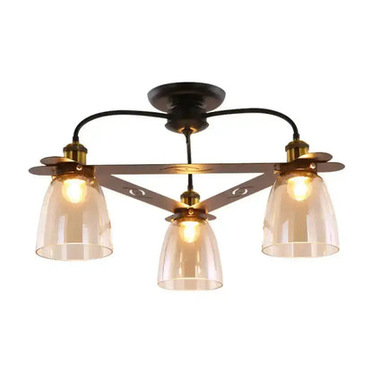 Industrial black & brass cognac glass bell ceiling lamp living room