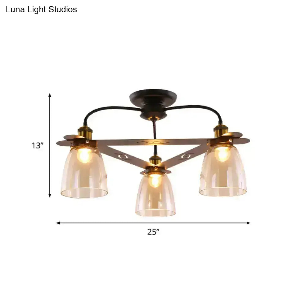 Industrial black & brass cognac glass bell ceiling lamp living room