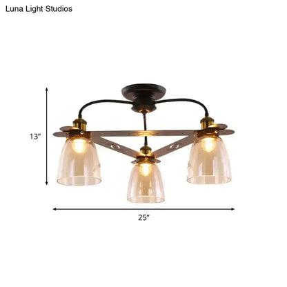 Industrial black & brass cognac glass bell ceiling lamp living room