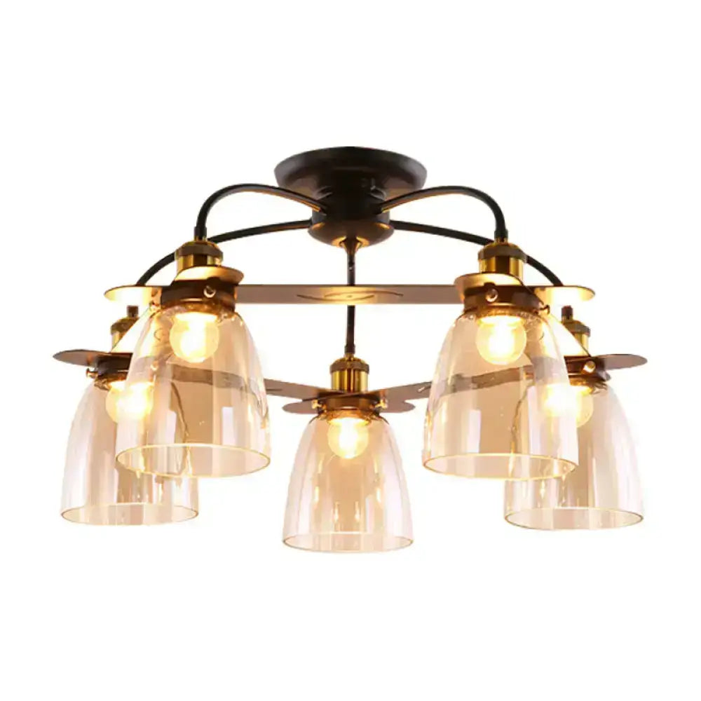 Industrial black & brass cognac glass bell ceiling lamp living room