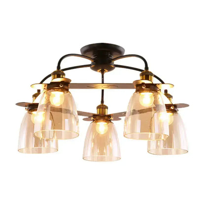 Industrial black & brass cognac glass bell ceiling lamp living room