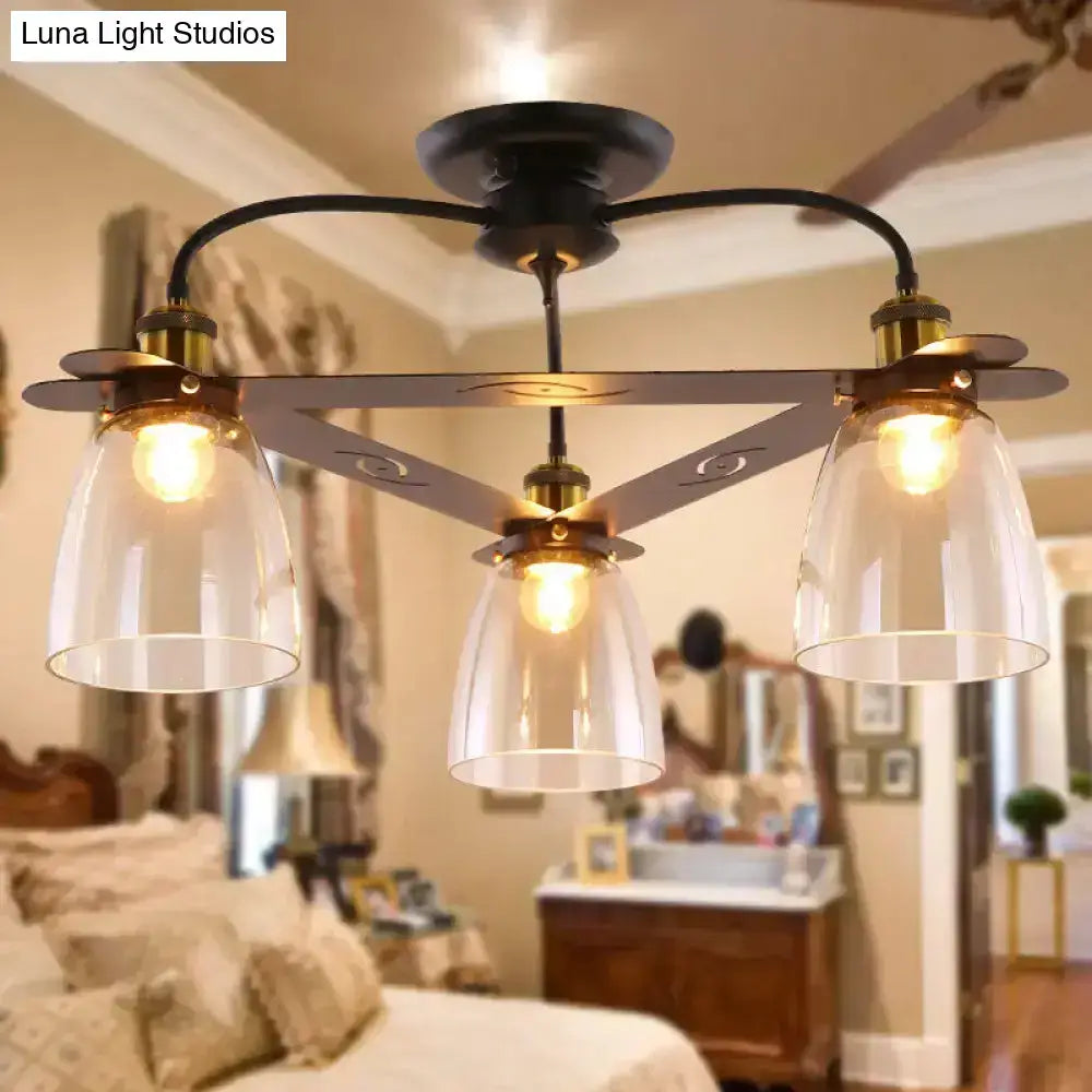 Industrial black & brass cognac glass bell ceiling lamp living room