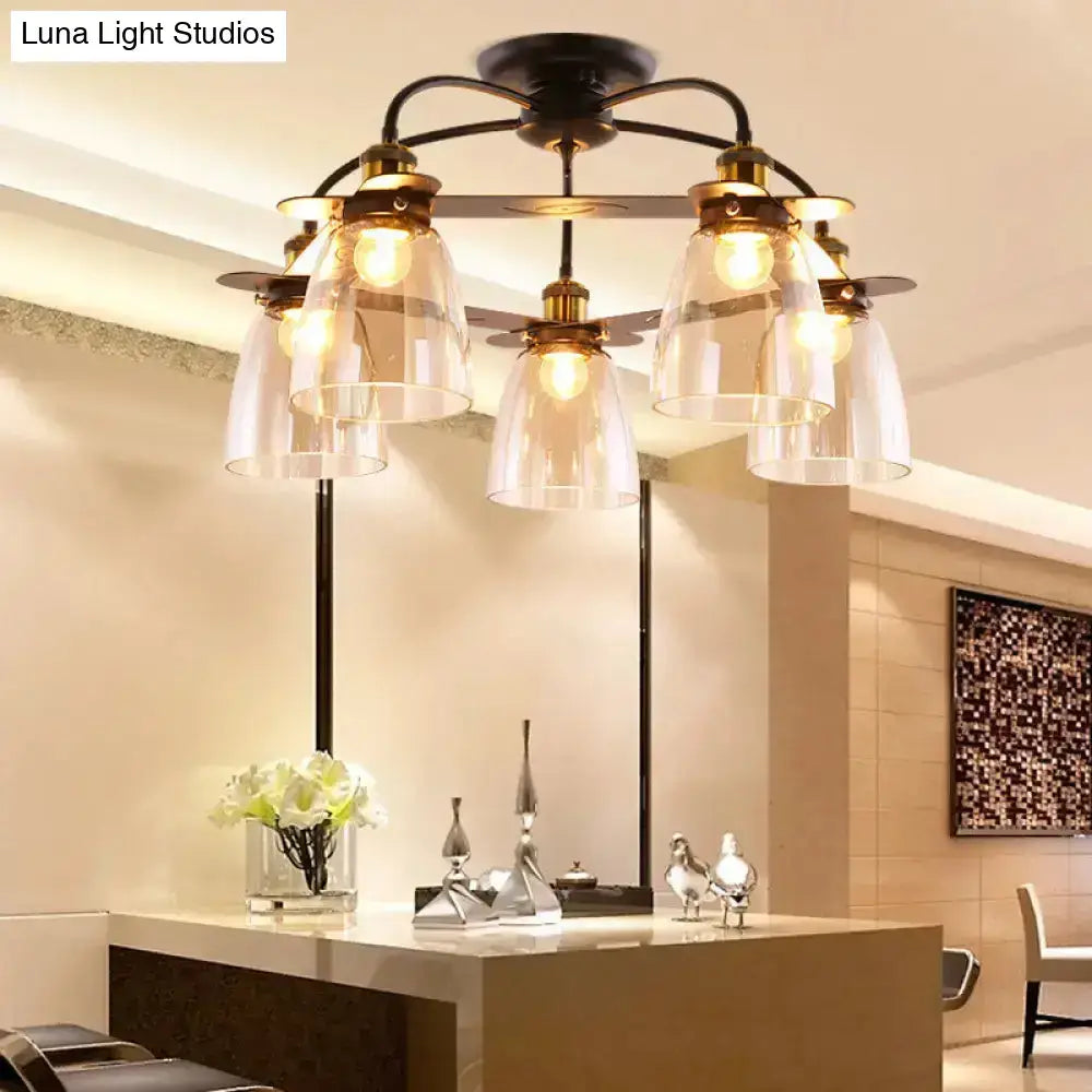 Industrial black & brass cognac glass bell ceiling lamp living room
