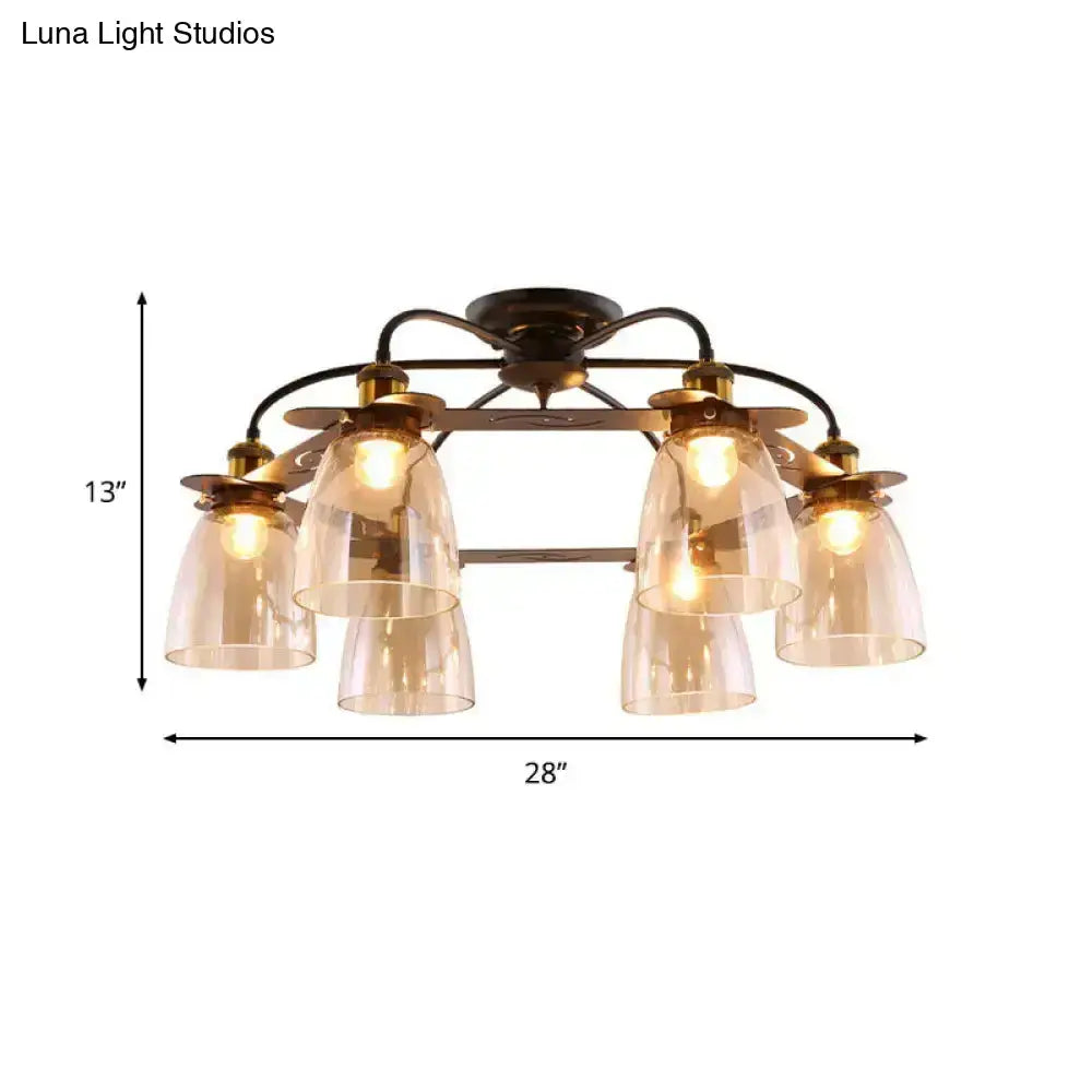 Industrial black & brass cognac glass bell ceiling lamp living room