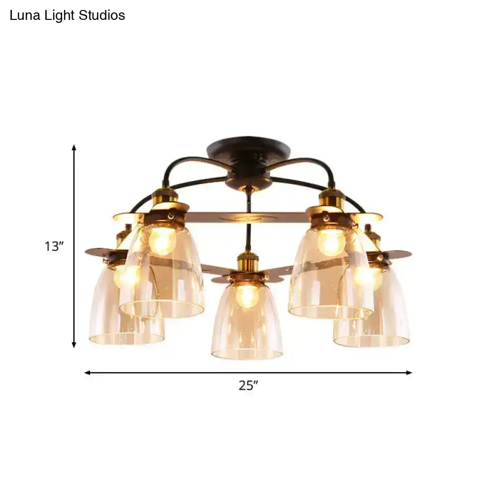 Industrial black & brass cognac glass bell ceiling lamp living room