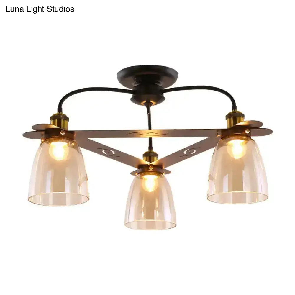 Industrial black & brass cognac glass bell ceiling lamp living room