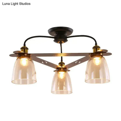 Industrial black & brass cognac glass bell ceiling lamp living room