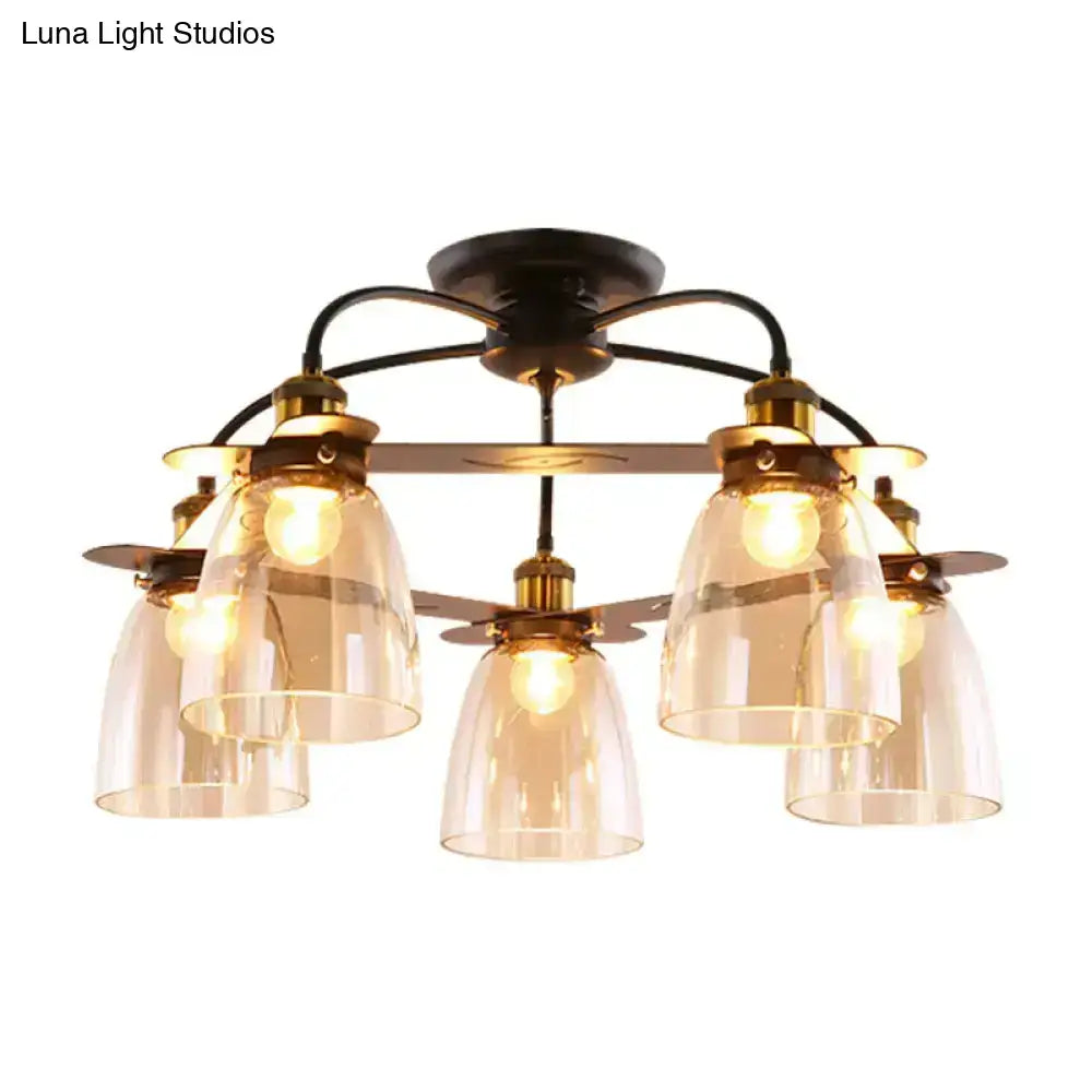 Industrial black & brass cognac glass bell ceiling lamp living room