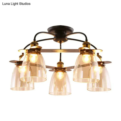 Industrial black & brass cognac glass bell ceiling lamp living room