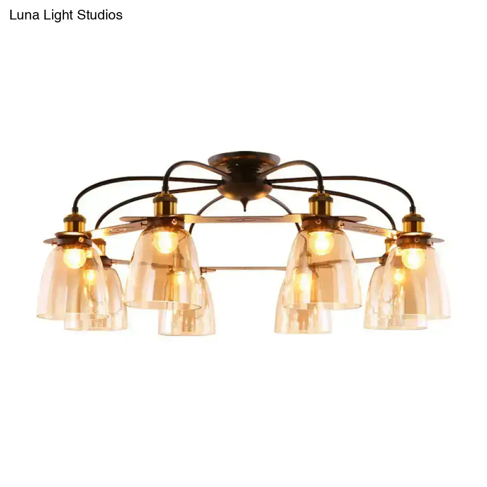 Industrial black & brass cognac glass bell ceiling lamp living room