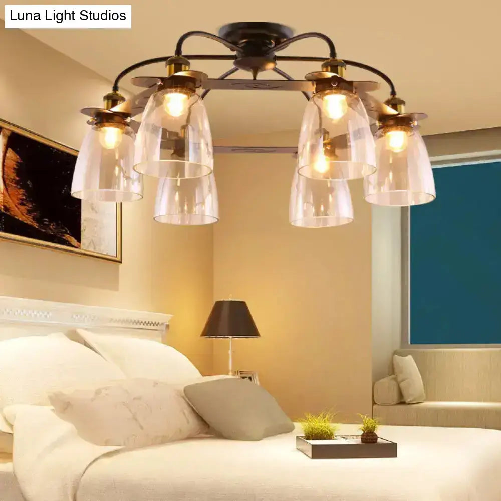 Industrial black & brass cognac glass bell ceiling lamp living room