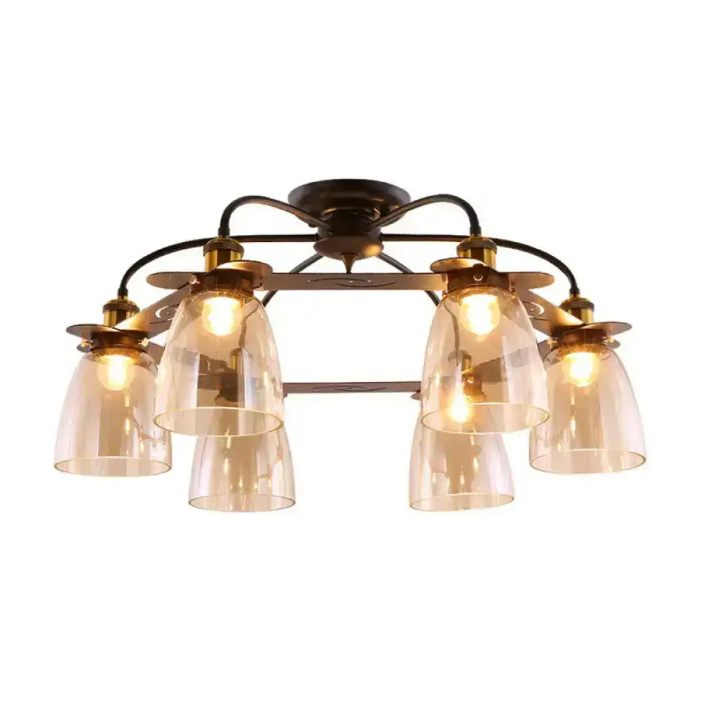 Industrial black & brass cognac glass bell ceiling lamp living room