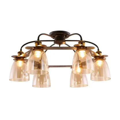 Industrial black & brass cognac glass bell ceiling lamp living room