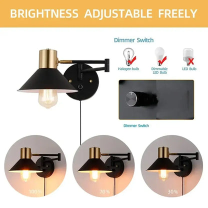 Industrial black & brass dimmable wall lamp bedroom light