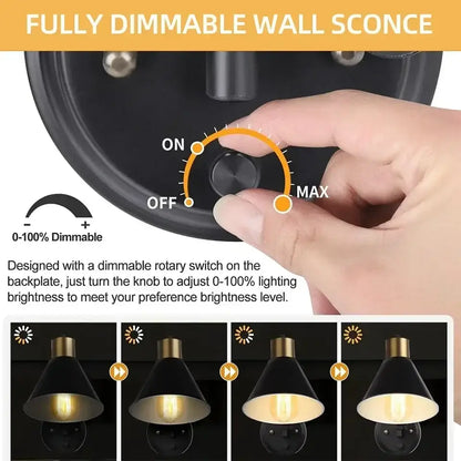 Industrial black & brass dimmable wall lamp bedroom light