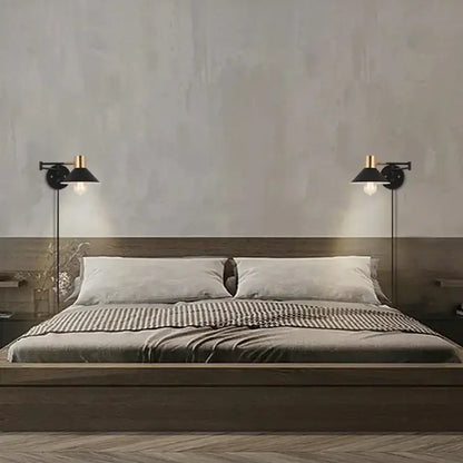 Industrial black & brass dimmable wall lamp bedroom light
