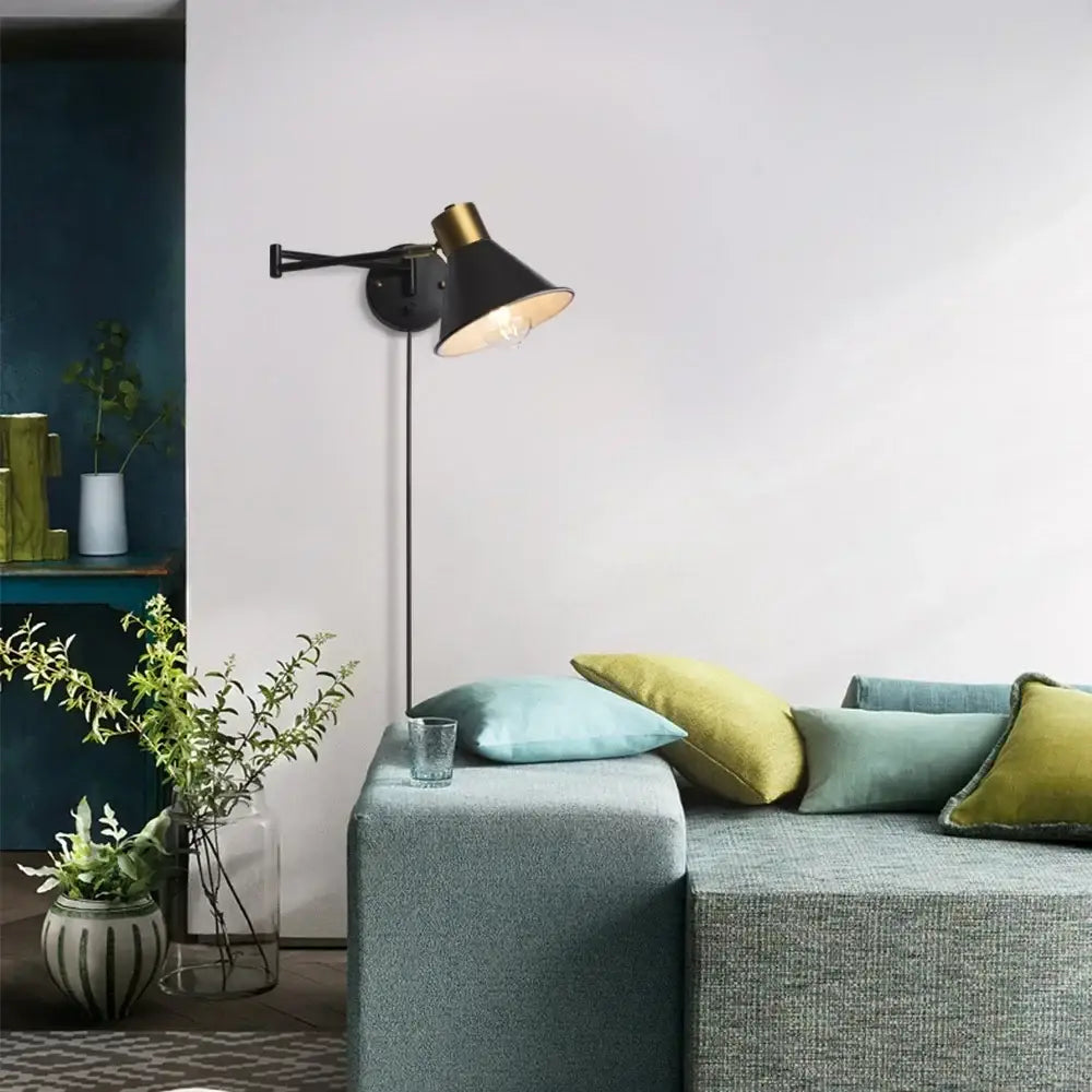 Industrial black & brass dimmable wall lamp bedroom light