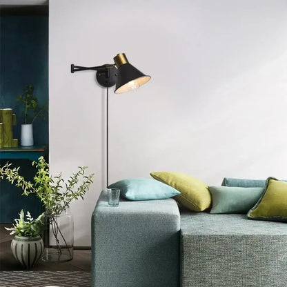 Industrial black & brass dimmable wall lamp bedroom light